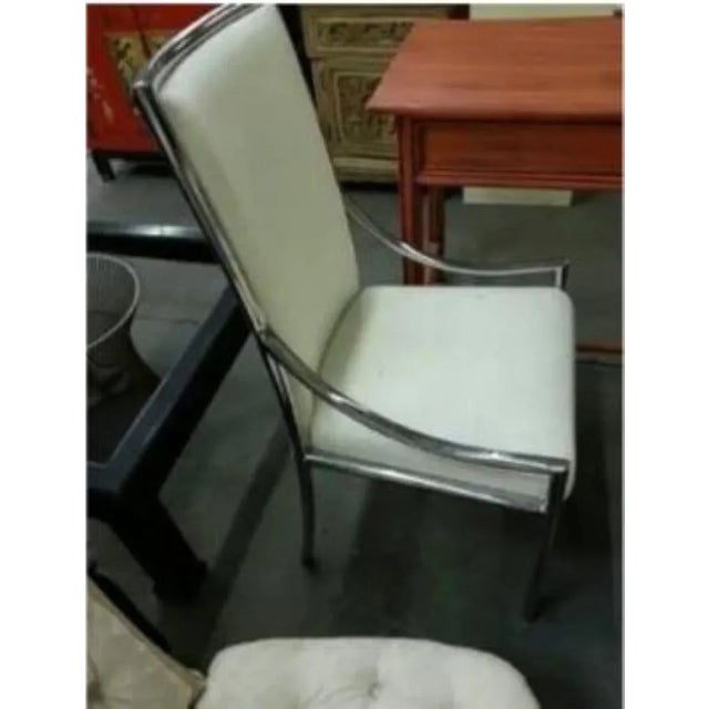Vintage 1960s Hollywood Regency Milo Baughman Style Chrome & Upholstered High Back Chair For Sale - Image 9 of 12