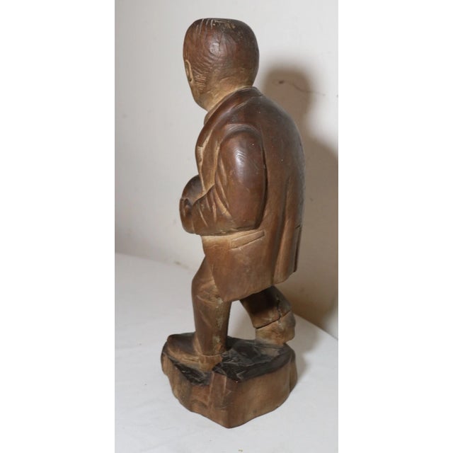Wood Antique 1800's Folk Art Hand Carved Wood Figural Man Sculpture Statue Figure For Sale - Image 7 of 12