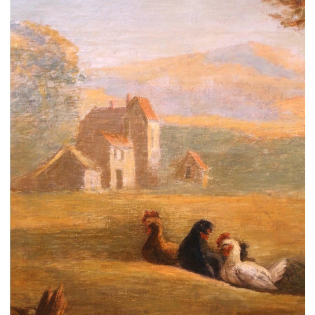 Wood 18th Century French Provincial Farmyard Painting With Roosters and Hens For Sale - Image 7 of 9