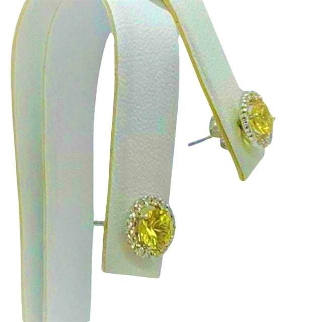 Metal Diamond Sapphire Earrings 14k Gold Stud 1.74 TCW Certified For Sale - Image 7 of 8