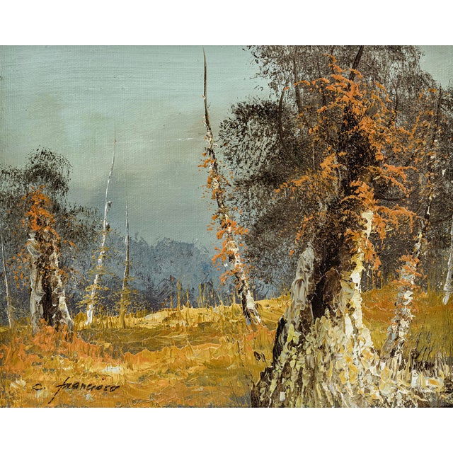 Mid-Century Modern Vintage Autumn Landscape Impasto Oil Painting For Sale - Image 3 of 8