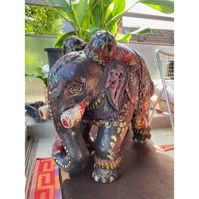 Painted Wood Elephant Figure, 1960s For Sale - Image 4 of 15
