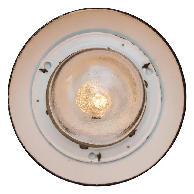 Industrial Industrial Black Enamel & Clear Glass Pendant Lights For Sale - Image 3 of 8