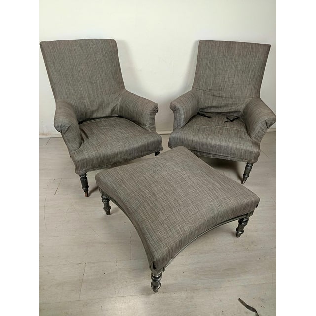 Napoleon III Duchess Brisé Armchairs , Set of 3 For Sale - Image 4 of 18