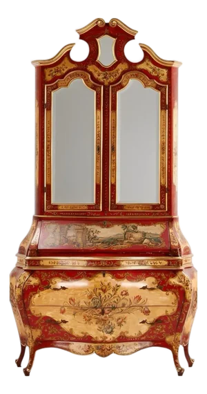 Italian Venetian Rococo-Style Painted Secretary Cabinet-Mirrored Doors, C. 1930s