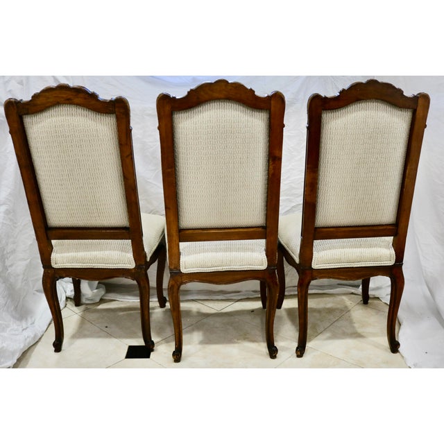 French Carved Dining Side Chairs Upholstered in Belgian Linen Chenille For Sale In Charlotte - Image 6 of 8