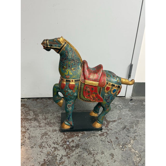 Chinese Republic Period-Style Cloisonné Painted Wooden Horse, Vintage For Sale - Image 9 of 13