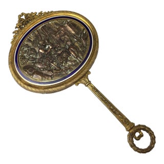 Late 20th Century French Gilt Bronze With Enamel Hand Mirror For Sale