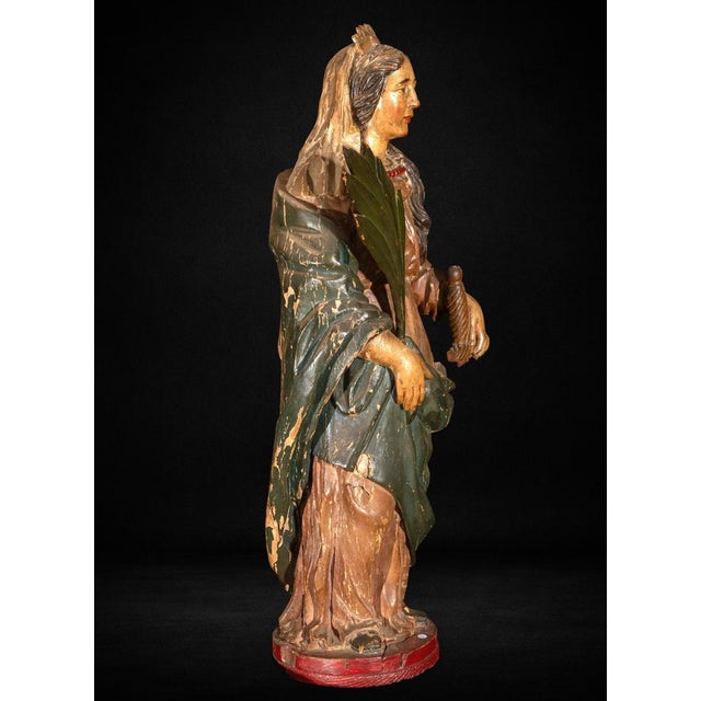 Wood Spanish Artist, Figure of Saint Catherine, 18th Century, Polychrome Wood For Sale - Image 7 of 9