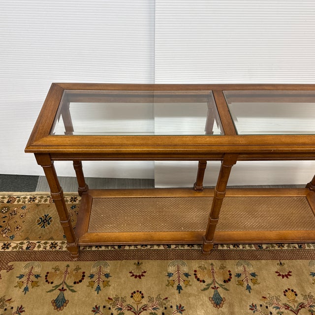 Faux Bamboo Console Table With Glass Top For Sale - Image 9 of 12