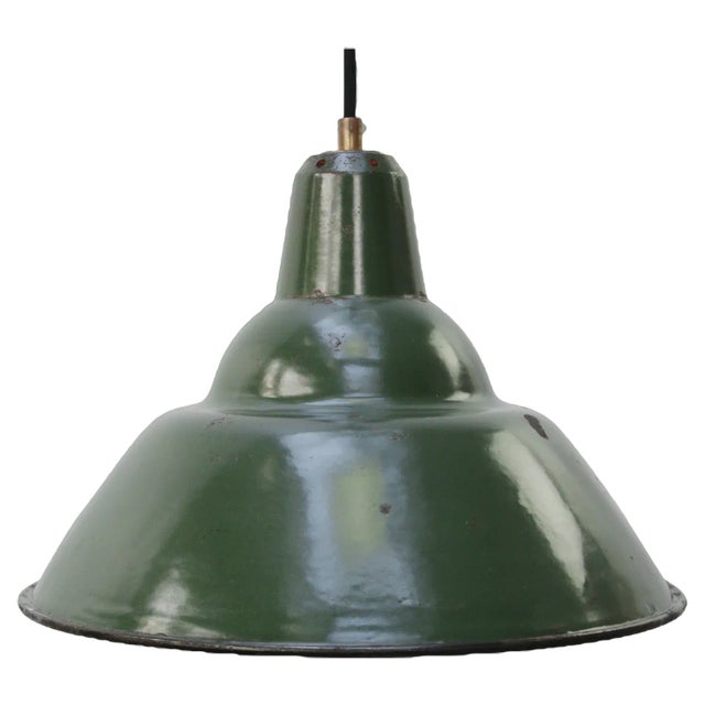 Vintage British Industrial Green Enamel Pendant Light For Sale