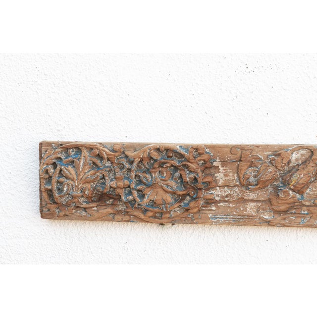 Rare Blue Polychrome Carved Indian Lintel For Sale - Image 4 of 9