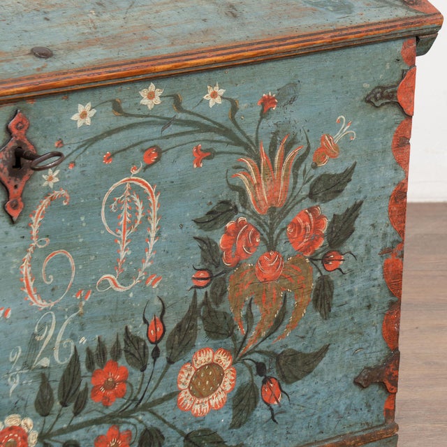 Original Swedish Dome Top Hand Painted Blue Pine Trunk Dated 1826 For Sale - Image 16 of 18