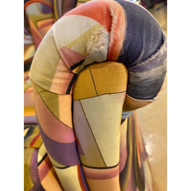 Blue 1990s Postmodern Multi Composed Clam Shell Barrel Chair For Sale - Image 8 of 10