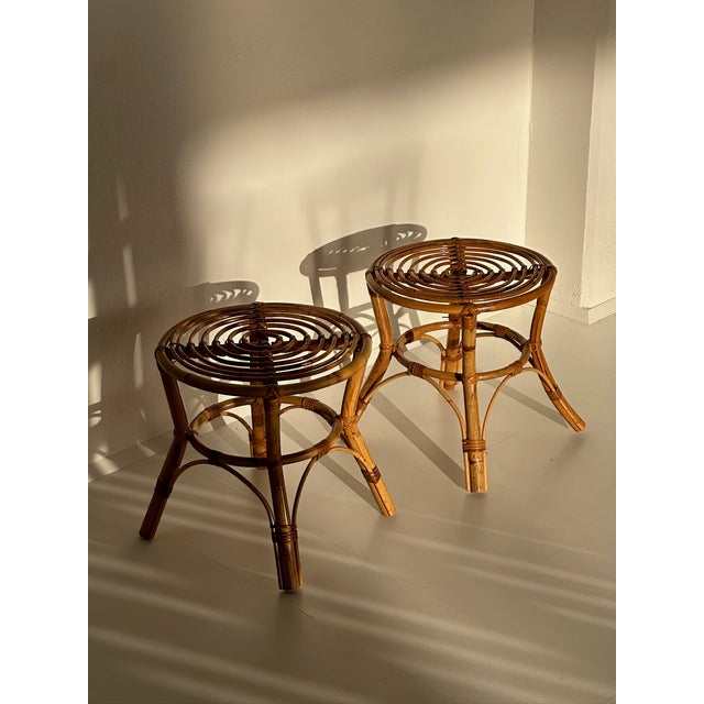 Vintage Rattan Stools, 1970s, Set of 2 For Sale - Image 9 of 10