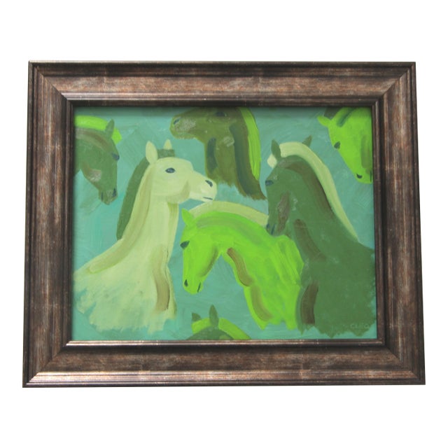 Horses Portrait Art Deco Minimalism Abstract Green by Cleo Plowden For Sale