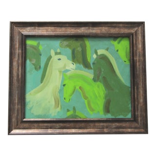 Horses Portrait Art Deco Minimalism Abstract Green Cleo Plowden For Sale