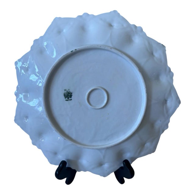 Antique Mz Austria Rose Porcelain Plate, Scalloped Gold Rim, Green Floral Cabinet Plate, Moritz Zdekauer, Circa 1900 For Sale - Image 4 of 9