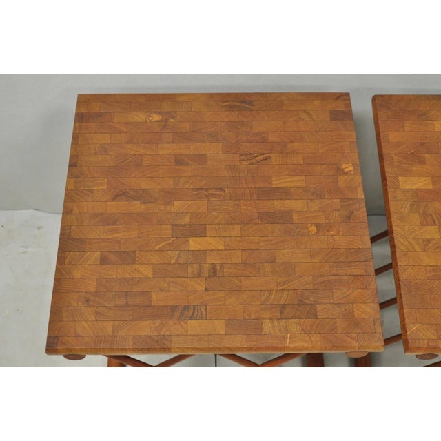 Mid Century Danish Modern Mandalay Teak Folding Campaign Style Side Tables Pair For Sale - Image 9 of 18