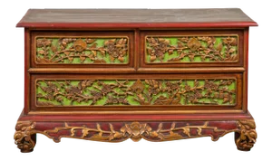 19th Century Polychrome Three-Drawer Chest from Madura with Carved Floral Motifs