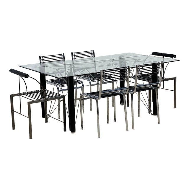 1980s René Herbst “Sandows” Dining Set for Alivar Museum Collection | Table + 6 Chairs For Sale