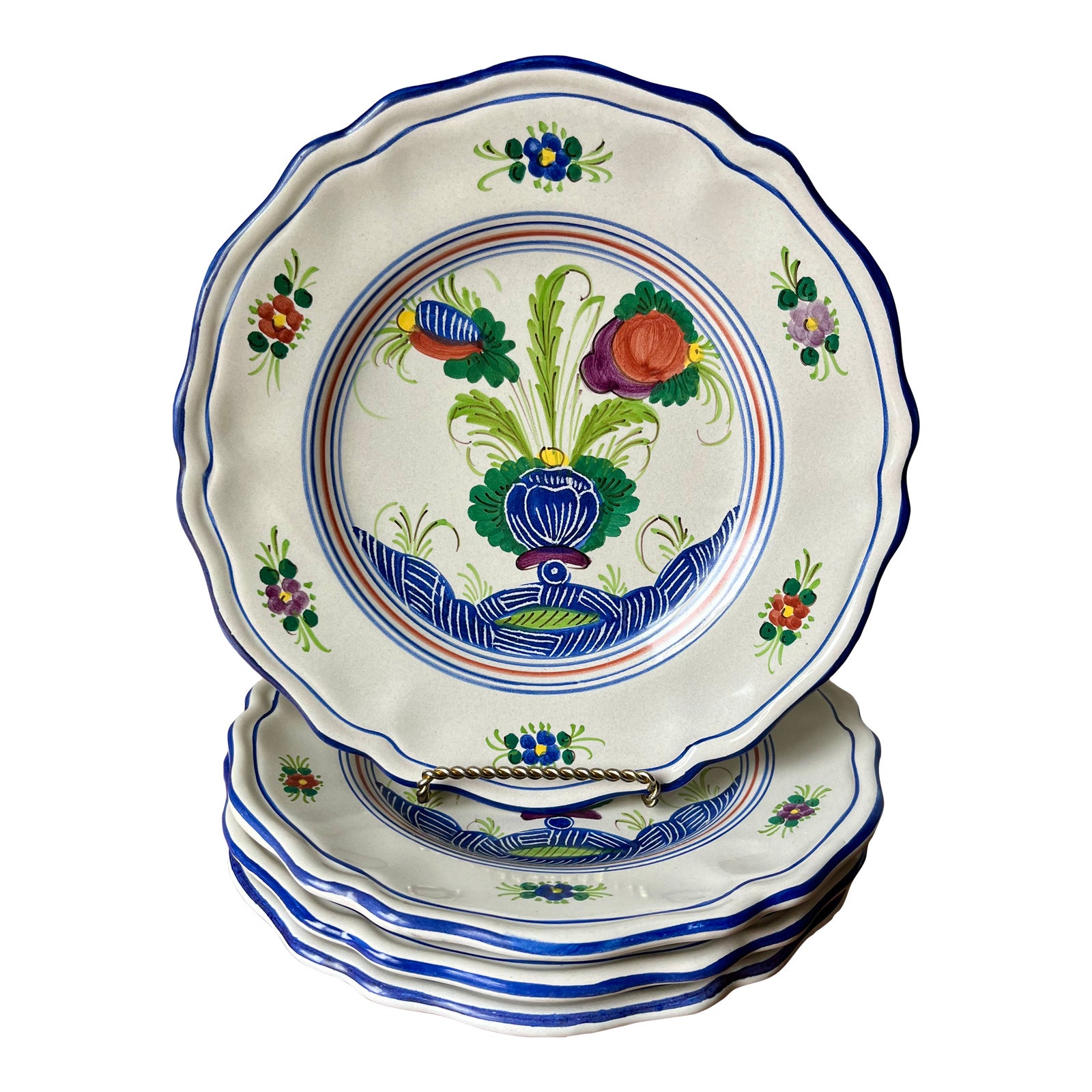 Deruta "Blue Carnation" Italian Faience Salad/Dessert PlatesSet 4
