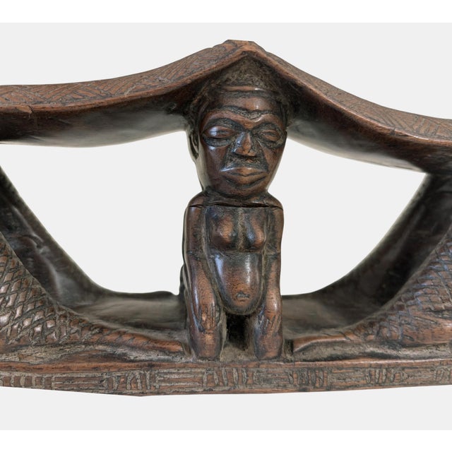 Wood Rare Find Vintage Chokwe Double Headrest Congo 15" For Sale - Image 7 of 8