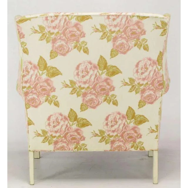 Wood Overscale Chippendale Wing Chairs in Rose Pattern Fabric - a Pair For Sale - Image 7 of 10