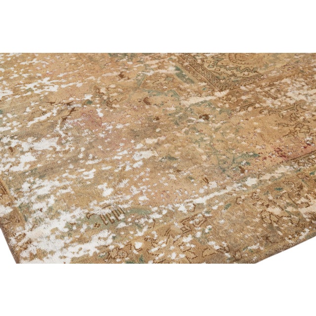 1950s Tan Vintage Distressed Turkish Wool Rug 6'2" X 8'10" For Sale - Image 5 of 10