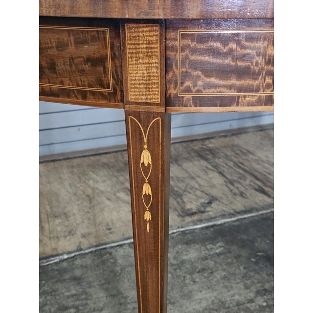 Wood Early 20th Century Pair Federal Mahogany Demi Lune Hall Tables Console Tables Dining Table Inlay For Sale - Image 7 of 12
