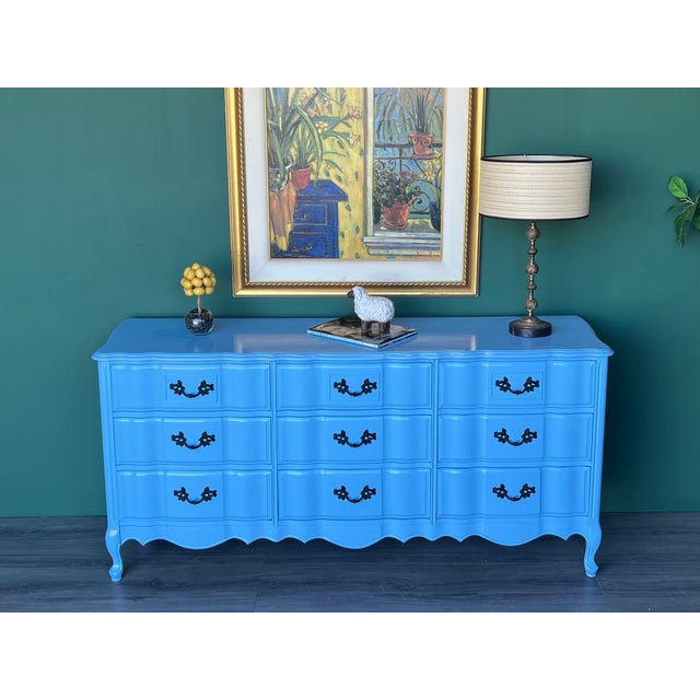 1970's French Provincial Light Blue Lacquered Dresser For Sale - Image 11 of 16