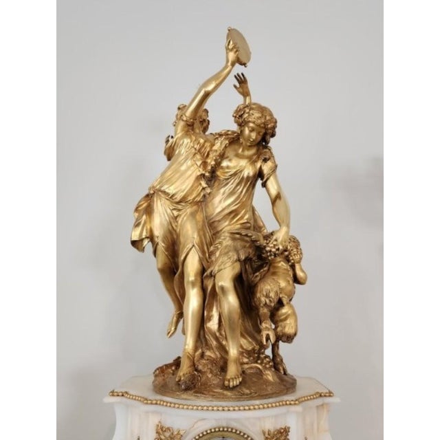 Figurative 19th Century French Raingo Frères Gilt Bronze & Onyx Clock Garniture - 3 Pieces For Sale - Image 3 of 15