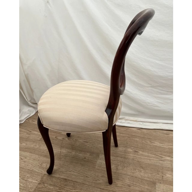 1940s Accent Chair Heart Shaped Back in Solid Mahogany & Stripe Damask For Sale In Palm Springs - Image 6 of 13