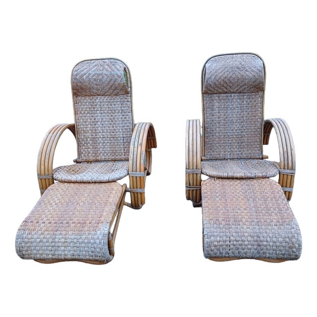 Rattan Deck Chairs, 1970, Set of 2 For Sale