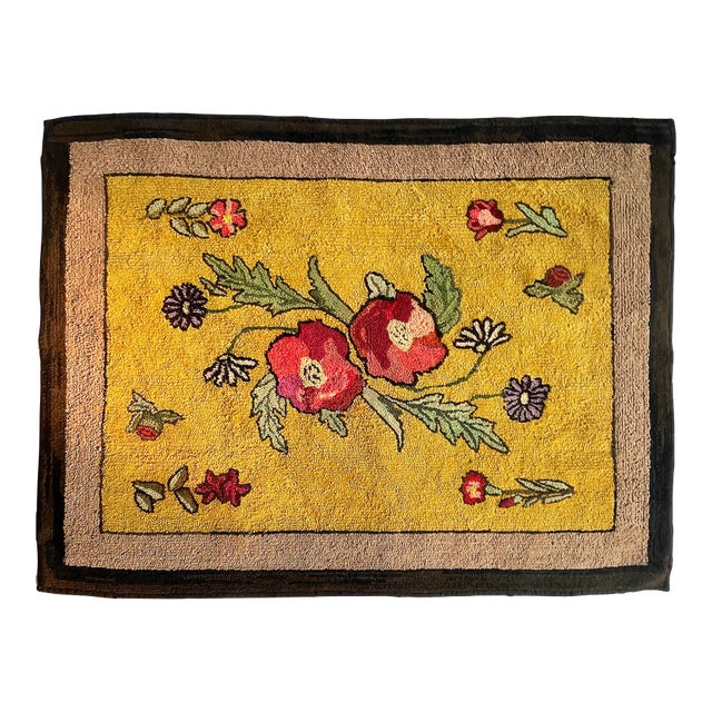 Antique American Folk Art Hooked Rug For Sale