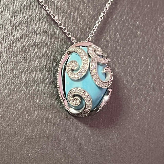 Natural Persian Turquoise Diamond Gold Necklace 15.32 TCW Certified For Sale - Image 4 of 12