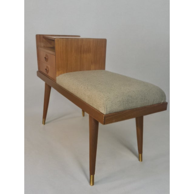 Mid-Century Scandinavian Teak and Green Fabric Entryway Bench, 1960s For Sale - Image 10 of 13