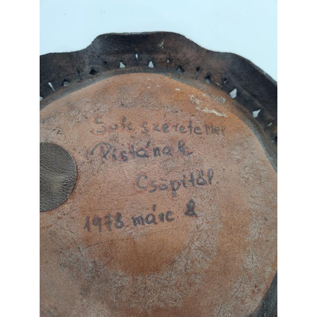 Hand-Pressed Decorative Leather Plate, 1978 For Sale - Image 9 of 10