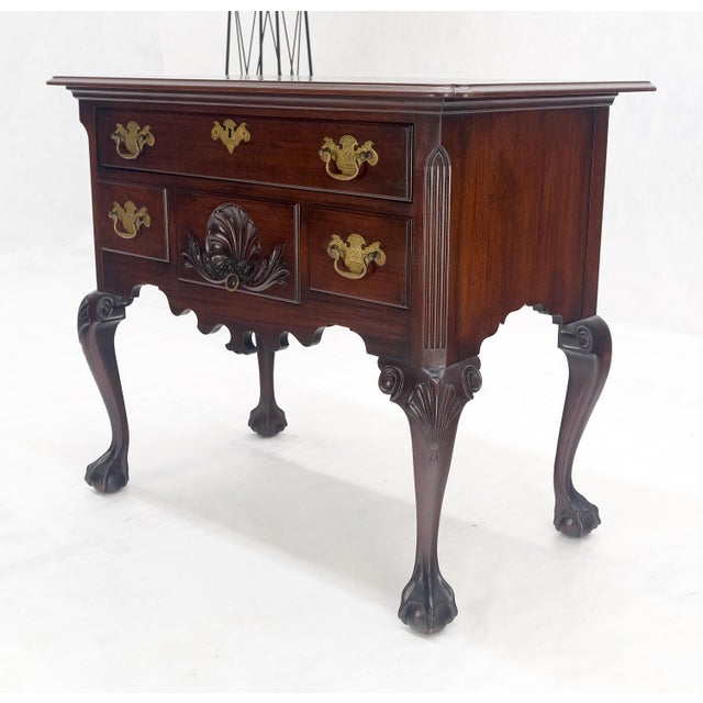 Chippendale Style Carved Mahogany Ball & Claw 4 Drawer Low Boy Dresser CLEAN! For Sale - Image 12 of 15