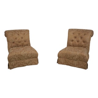 Pair of Tufted Rolled Back Lounge Chairs For Sale