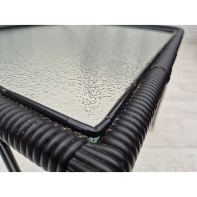 Vintage Scandinavian Side Table in Glass with Brass Wheels, 1970s For Sale - Image 12 of 17