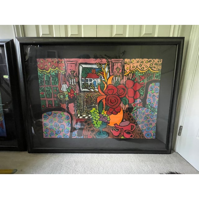 Paper 1990s "Afternoon Tea" Interior Scene Serigraph by Laurie Zeszut, Framed For Sale - Image 7 of 7