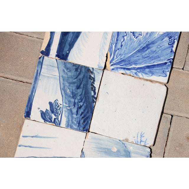 Antique Set of Six Baroque Portuguese Tiles, 18th Century Blue & White Scenic and Botanical Motifs For Sale - Image 4 of 6