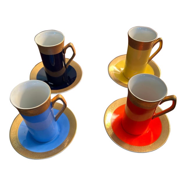 Mid 20th Century Gold-Rim Porcelain Demitasse Set- 8 Pieces For Sale