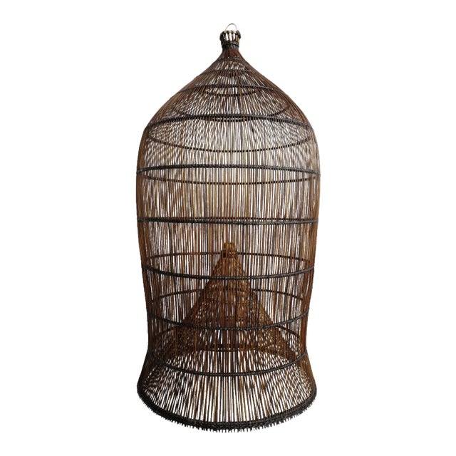 Organic Modern Auburn Wicker Fish Basket Pendant Light Medium For Sale