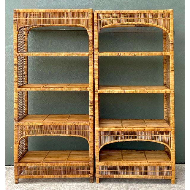 Vintage Woven Rattan Low Etagere - Set of 2 For Sale - Image 9 of 12