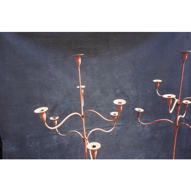 Early 20th Century Pair of Early 20th Century Spanish Colonial Standing Wrought Iron Candelabras For Sale - Image 5 of 9