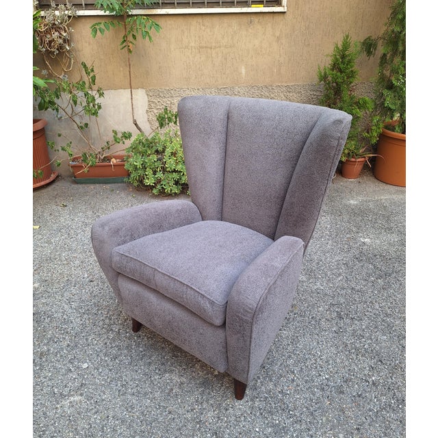 Mid-Century Modern Bergère Armchair in Grey attributed to Paolo Buffa, 1940s For Sale - Image 3 of 6