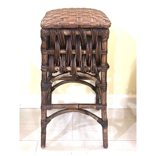 Vintage, Dark Brown, Rattan and Wicker Bar Stool, Late 20th Century For Sale - Image 4 of 9