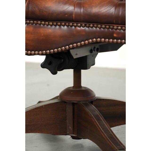 English Cowhide Chesterfield Swivel and Tilt Button Office Chair For Sale - Image 14 of 16